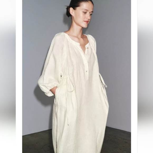 Zara Cream 100% Linen Tunic Dress - Picture 14 of 14
